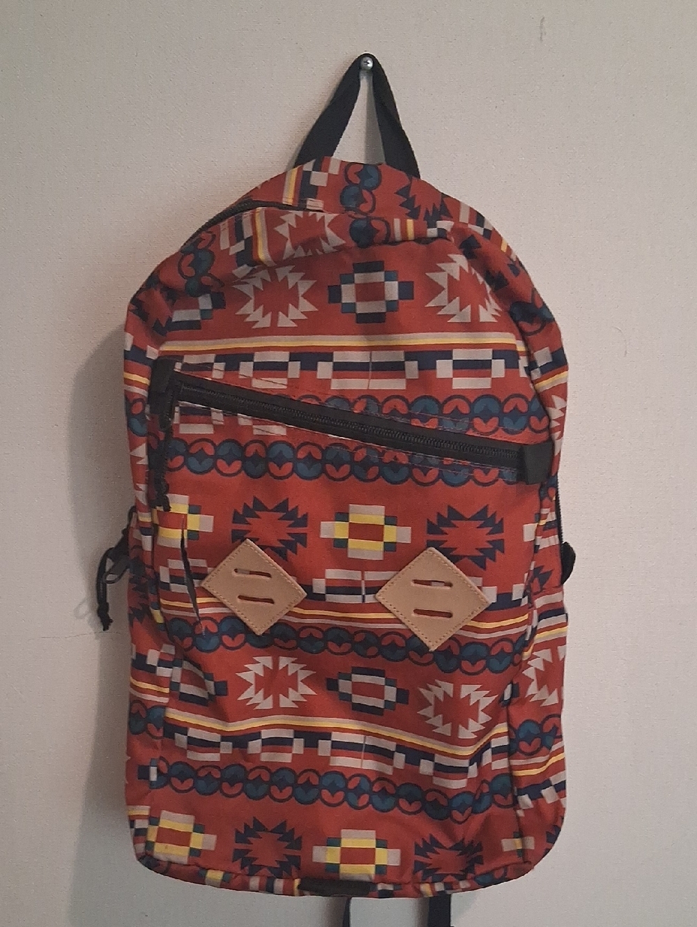 Men's Rust-Red Geometric Pattern Backpack - Unbranded